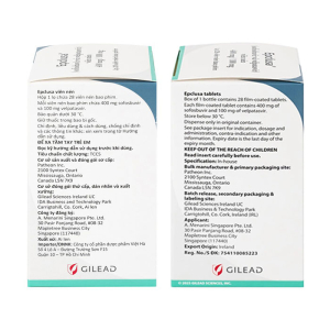 Epclusa 400mg/100mg Gilead điều trị viêm gan C mãn tính 28 viên